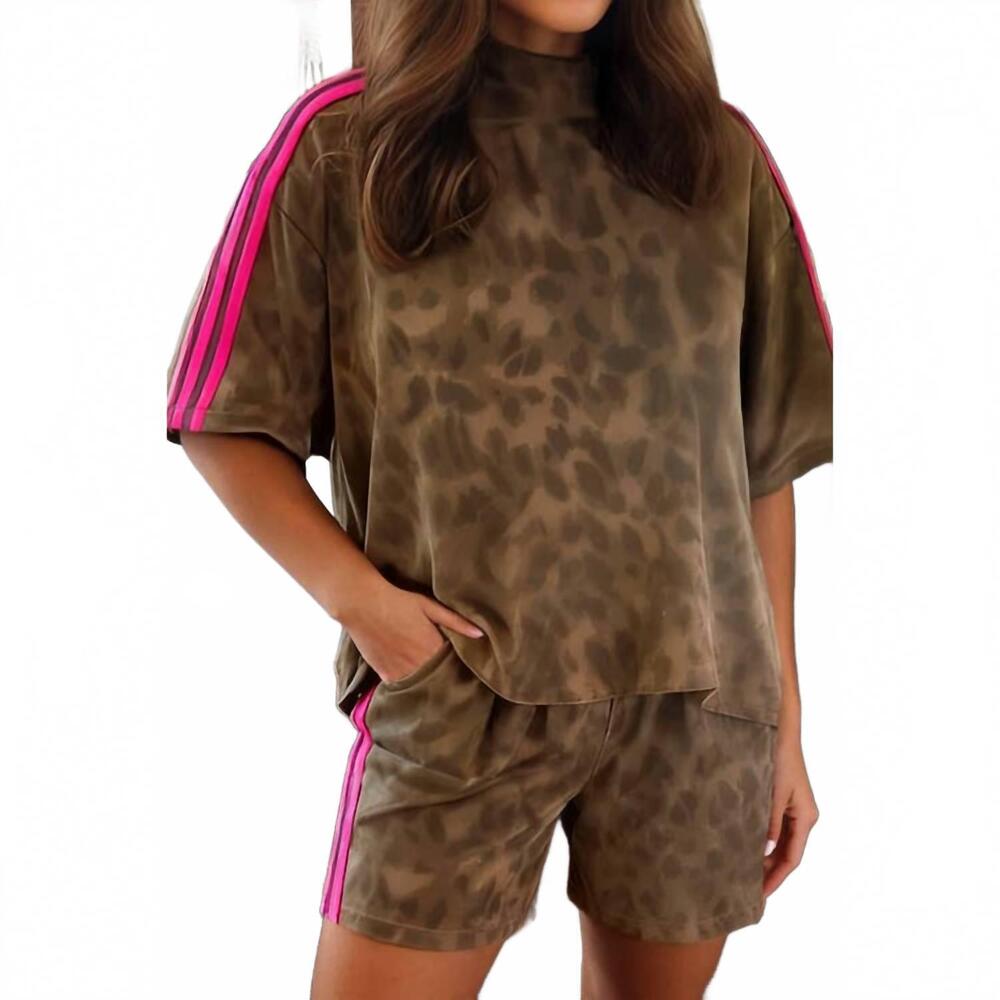NEW AAPPARELLA leopard lounge short set with stripe in multi